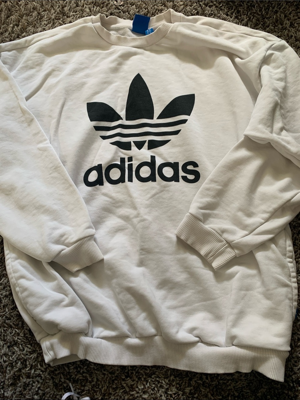 adidas White Crewneck Sweatshirt with Black Trefoil
